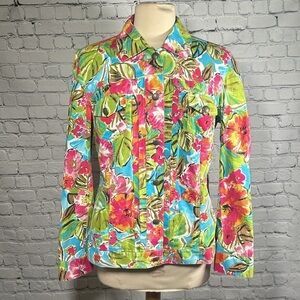 Chico's Colorful Tropical Hawaiian Lightweight Jacket Women's Sz 1 Medium